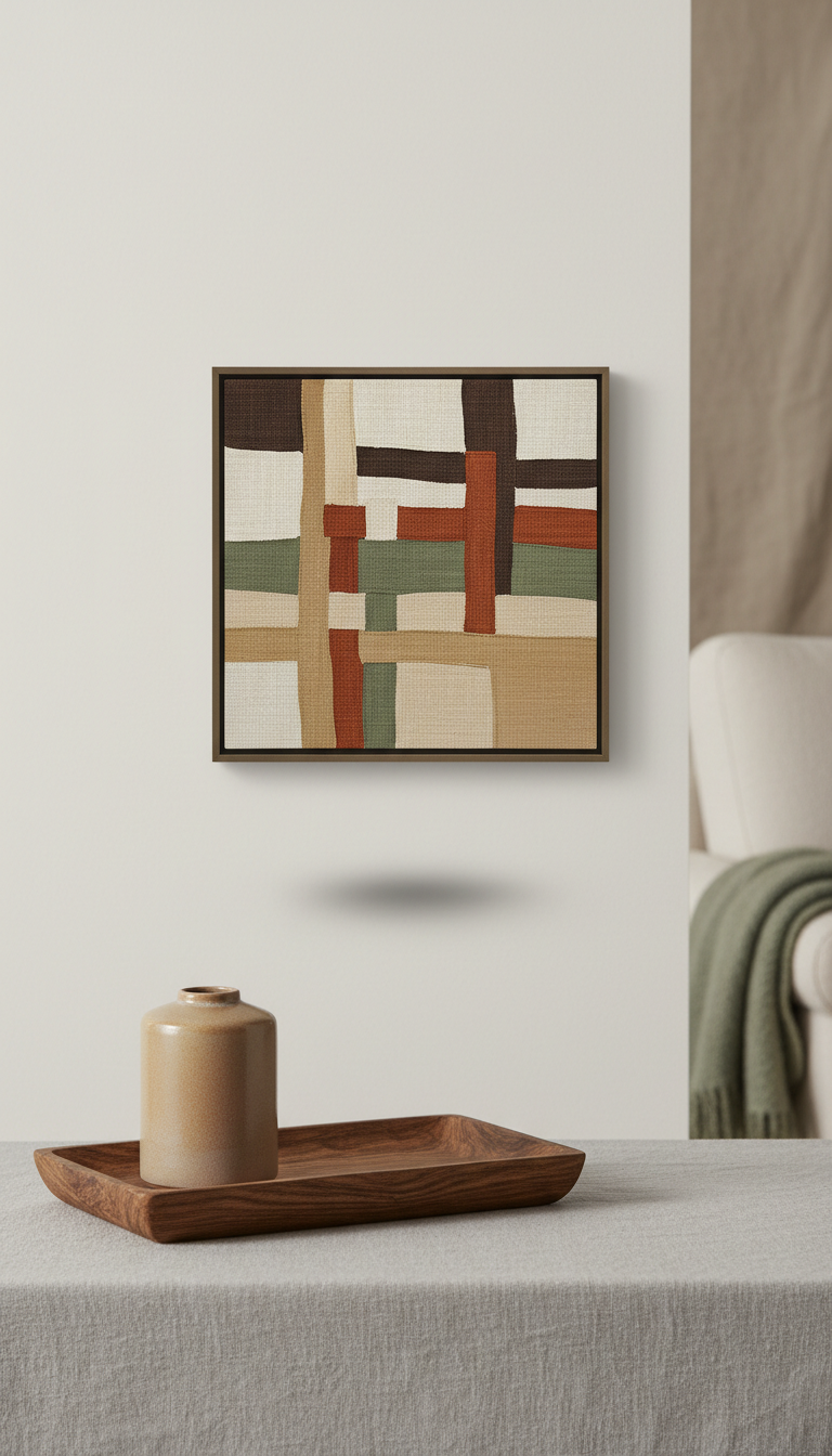 Abstract Linen Wall Art in Olive Tones