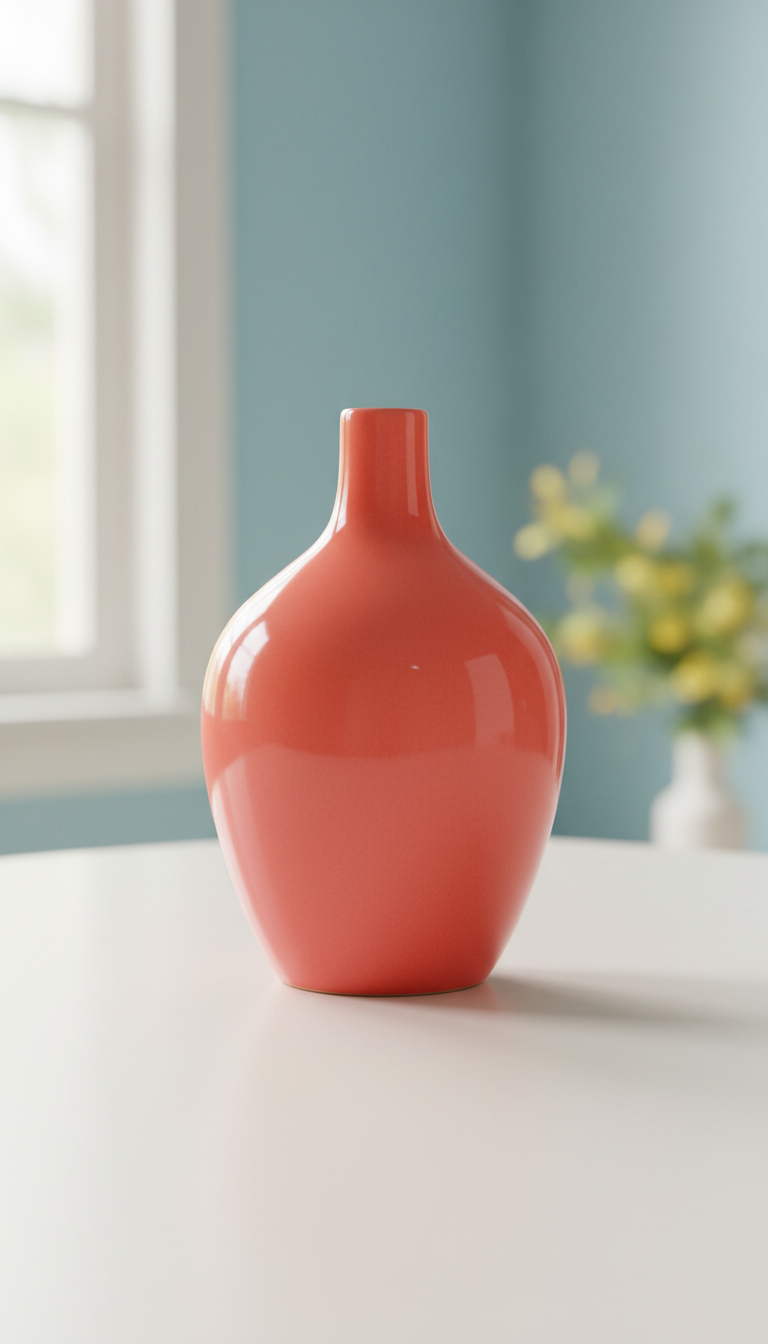 Ceramic vase in electric coral