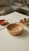 Natural Wood Serving Bowl with Carved Rim