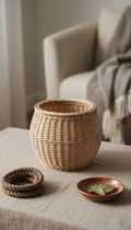 Handwoven Rattan Basket with Curved Handles