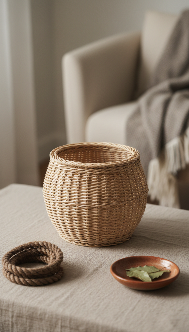 Handwoven Rattan Basket with Curved Handles