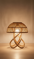 Sculpted Rattan Table Lamp with Linen Shade